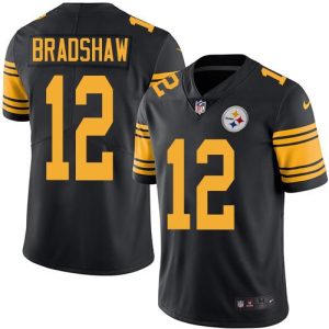 Nike Steelers #12 Terry Bradshaw Black Men's Stitched NFL Limited Rush Jersey - Custom Name