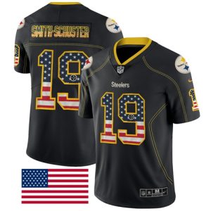 Nike Steelers #19 JuJu Smith-Schuster Black Men's Stitched NFL Limited Rush USA Flag Jersey - Custom Name