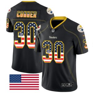 Nike Steelers #30 James Conner Black Men's Stitched NFL Limited Rush USA Flag Jersey - Custom Name
