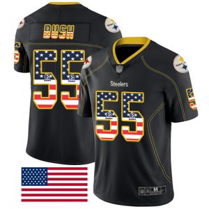Nike Steelers #55 Devin Bush Black Men's Stitched NFL Limited Rush USA Flag Jersey - Custom Name