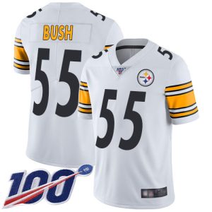 Nike Steelers #55 Devin Bush White Men's Stitched NFL 100th Season Vapor Limited Jersey - Custom Name