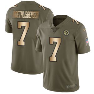 Nike Steelers #7 Ben Roethlisberger Olive Gold Men's Stitched NFL Limited 2017 Salute To Service Jersey - Custom Name