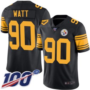 Nike Steelers #90 T. J. Watt Black Men's Stitched NFL Limited Rush 100th Season Jersey - Custom Name