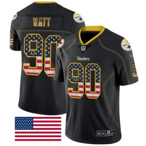 Nike Steelers #90 T. J. Watt Black Men's Stitched NFL Limited Rush USA Flag Jersey - Custom Name