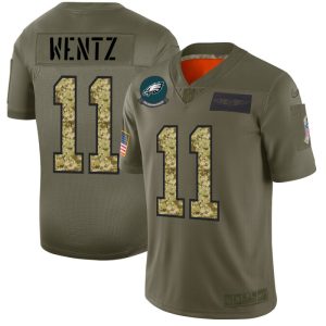 Philadelphia Eagles #11 Carson Wentz Men's Nike 2019 Olive Camo Salute To Service Limited NFL Jersey - Custom Name