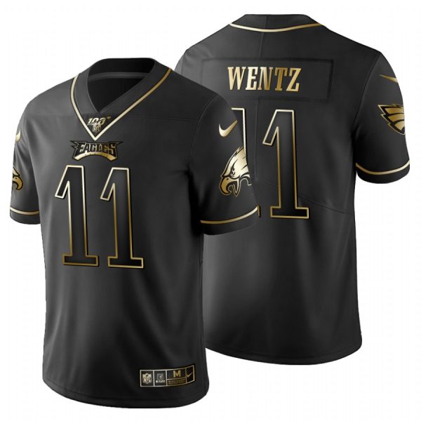 Philadelphia Eagles #11 Carson Wentz Men's Nike Black Golden Limited NFL 100 Jersey - Custom Name