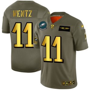 Philadelphia Eagles #11 Carson Wentz NFL Men's Nike Olive Gold 2019 Salute to Service Limited Jersey - Custom Name