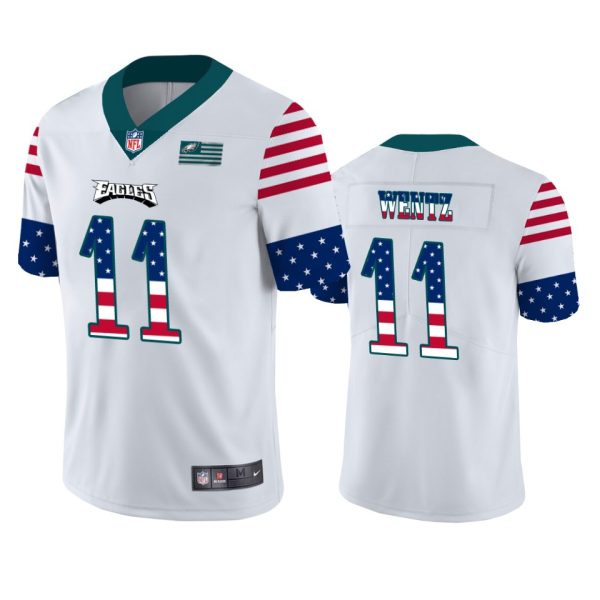 Philadelphia Eagles #11 Carson Wentz White Men's Nike Team Logo USA Flag Vapor Untouchable Limited NFL Jersey - Custom Name