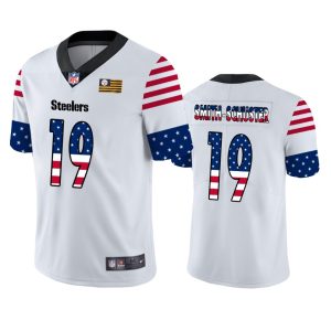 Pittsburgh Steelers #19 JuJu Smith-Schuster White Men's Nike Team Logo USA Flag Vapor Untouchable Limited NFL Jersey - Custom Name