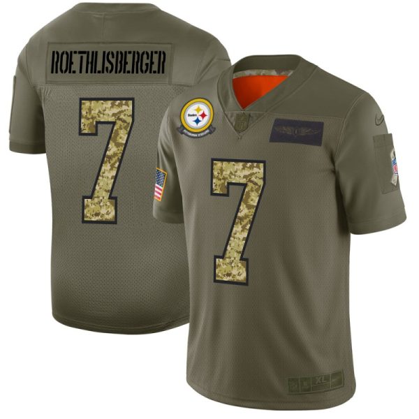 Pittsburgh Steelers #7 Ben Roethlisberger Men's Nike 2019 Olive Camo Salute To Service Limited NFL Jersey - Custom Name