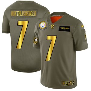 Pittsburgh Steelers #7 Ben Roethlisberger NFL Men's Nike Olive Gold 2019 Salute to Service Limited Jersey - Custom Name