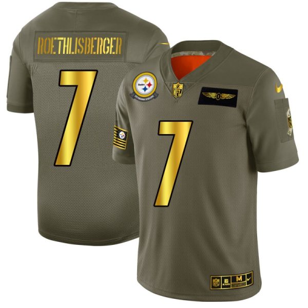 Pittsburgh Steelers #7 Ben Roethlisberger NFL Men's Nike Olive Gold 2019 Salute to Service Limited Jersey - Custom Name