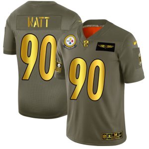 Pittsburgh Steelers #90 T.J. Watt NFL Men's Nike Olive Gold 2019 Salute to Service Limited Jersey - Custom Name