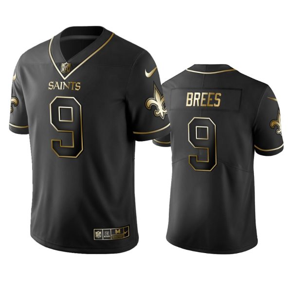 Saints #9 Drew Brees Men's Stitched NFL Vapor Untouchable Limited Black Golden Jersey - Custom Name