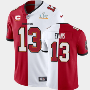 Men's #13 Mike Evans Tampa Bay Buccaneers Red White Super Bowl LV Split Vapor Limited Jersey - Custom Name