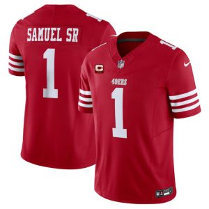 Men's San Francisco 49ers #1 Deebo Samuel SR Red 2024 F.U.S.E. With 2-Star C Patch Vapor Untouchable Limited Stitched Football Jersey - Custom Name