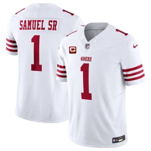 Men's San Francisco 49ers #1 Deebo Samuel SR White 2024 F.U.S.E. With 2-Star C Patch Vapor Untouchable Limited Stitched Football Jersey - Custom Name
