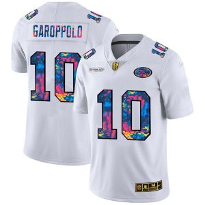 Men's San Francisco 49ers #10 Jimmy Garoppolo 2020 White NFL Crucial Catch Limited Stitched Jersey - Custom Name
