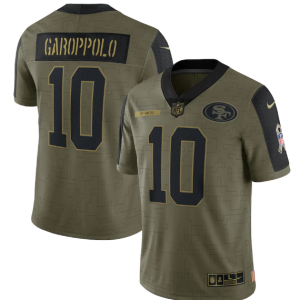 Men's San Francisco 49ers #10 Jimmy Garoppolo 2021 Olive Camo Salute To Service Limited Stitched Jersey - Custom Name