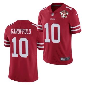 Men's San Francisco 49ers #10 Jimmy Garoppolo 2021 Red NFL 75th Anniversary Vapor Untouchable Stitched Jersey - Custom Name