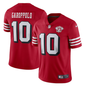 Men's San Francisco 49ers #10 Jimmy Garoppolo 2021 Scarlet 75th Anniversary Alternate Vapor Untouchable Stitched NFL Jersey - Custom Name