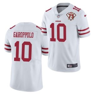 Men's San Francisco 49ers #10 Jimmy Garoppolo 2021 White NFL 75th Anniversary Vapor Untouchable Stitched Jersey - Custom Name