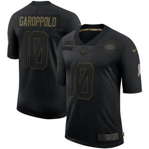 Men's San Francisco 49ers #10 Jimmy Garoppolo Black NFL 2020 Salute To Service Limited Stitched Jersey - Custom Name