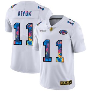 Men's San Francisco 49ers #11 Brandon Aiyuk 2020 White NFL Crucial Catch Limited Stitched Jersey - Custom Name