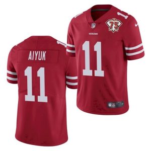 Men's San Francisco 49ers #11 Brandon Aiyuk 2021 Red NFL 75th Anniversary Vapor Untouchable Stitched Jersey - Custom Name