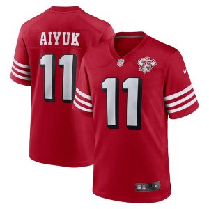 Men's San Francisco 49ers #11 Brandon Aiyuk 2021 Scarlet 75th Anniversary Alternate Game Jersey - Custom Name