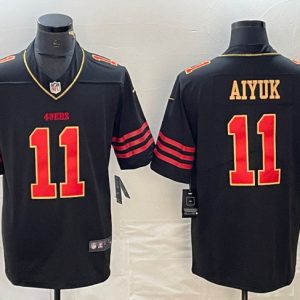 Men's San Francisco 49ers #11 Brandon Aiyuk Black Gold Stitched Jersey - Custom Name
