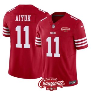 Men's San Francisco 49ers #11 Brandon Aiyuk Red 2023 F.U.S.E. NFC West Champions Patch Stitched Football Jersey - Custom Name