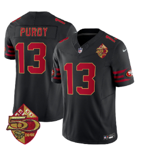 Men's San Francisco 49ers #13 Brock Purdy Black 2023 F.U.S.E. 50th Patch Throwback Stitched Football Jersey - Custom Name