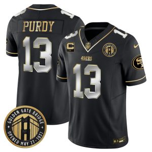 Men's San Francisco 49ers #13 Brock Purdy Black F.U.S.E. Golden Gate Bridge With 1-Star C Patch Vapor Limited Stitched Football Jersey - Custom Name
