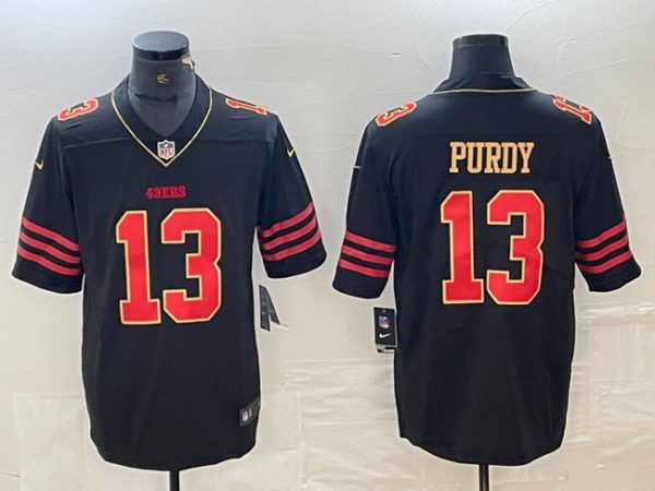 Men's San Francisco 49ers #13 Brock Purdy Black Gold Stitched Jersey - Custom Name
