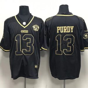 Men's San Francisco 49ers #13 Brock Purdy Black Gold With 75th Anniversary Patch Stitched Jerseych Cool Base Stitched Baseball Jersey - Custom Name