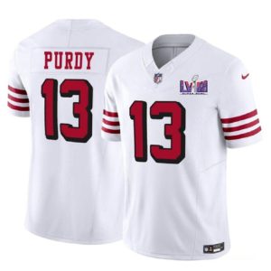 Men's San Francisco 49ers #13 Brock Purdy New White F.U.S.E. Super Bowl LVIII Patch Vapor Untouchable Limited Stitched Football Jersey - Custom Name