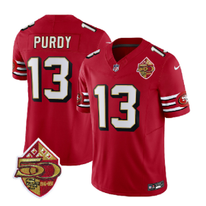 Men's San Francisco 49ers #13 Brock Purdy Red 2023 F.U.S.E. 50th Patch Vapor Limited Stitched Football Jersey - Custom Name