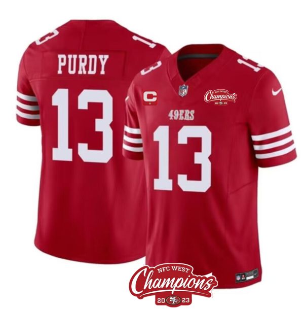 Men's San Francisco 49ers #13 Brock Purdy Red 2023 F.U.S.E. With 1-Star C Patch And NFC West Champions Patch Stitched Football Jersey - Custom Name