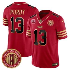 Men's San Francisco 49ers #13 Brock Purdy Red F.U.S.E. Golden Gate Bridge With 1-Star C Patch Balck Scarlet Vapor Limited Stitched Football Jersey - Custom Name