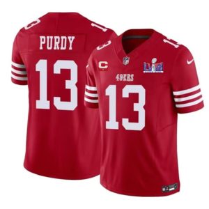 Men's San Francisco 49ers #13 Brock Purdy Red F.U.S.E. Super Bowl LVIII Patch And 1-star C Patch Vapor Untouchable Limited Stitched Football Jersey - Custom Name