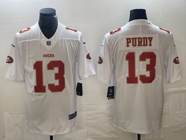 Men's San Francisco 49ers #13 Brock Purdy White Vapor Untouchable Limited Stitched Jersey - Custom Name
