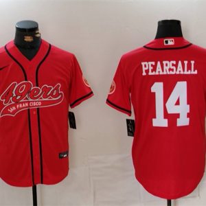 Men's San Francisco 49ers #14 Ricky Pearsall Red With Patch Cool Base Stitched Baseball Jersey - Custom Name