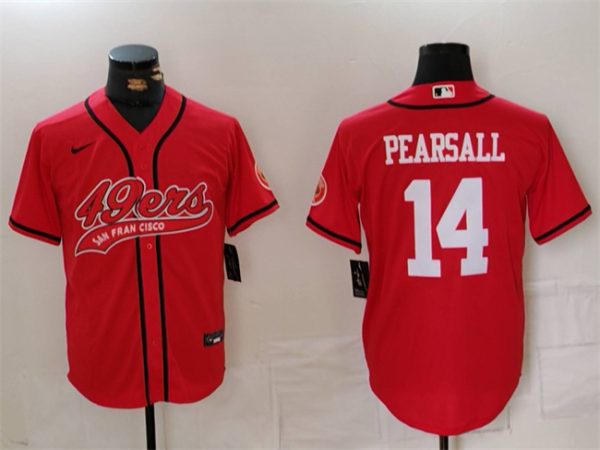 Men's San Francisco 49ers #14 Ricky Pearsall Red With Patch Cool Base Stitched Baseball Jersey - Custom Name