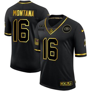 Men's San Francisco 49ers #16 Joe Montana 2020 Black-Gold Salute To Service Limited Stitched NFL Jersey - Custom Name