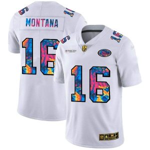 Men's San Francisco 49ers #16 Joe Montana 2020 White NFL Crucial Catch Limited Stitched Jersey - Custom Name