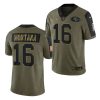 Men's San Francisco 49ers #16 Joe Montana 2021 Olive Camo Salute To Service Limited Stitched Jersey - Custom Name