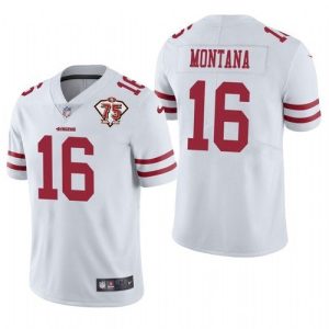 Men's San Francisco 49ers #16 Joe Montana 2021 White NFL 75th Anniversary Vapor Untouchable Stitched Jersey - Custom Name