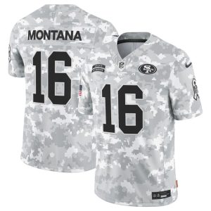 Men's San Francisco 49ers #16 Joe Montana 2024 F.U.S.E Arctic Camo Salute to Service Limited Stitched Football Jersey - Custom Name