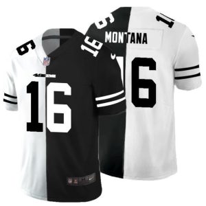 Men's San Francisco 49ers #16 Joe Montana Black & White NFL Split Limited Stitched Jersey - Custom Name